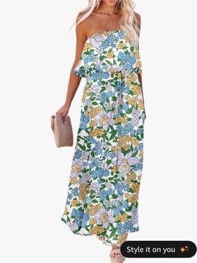 NWT Dokotoo Strapless Floral Maxi Dress in White, Blue & Yellow